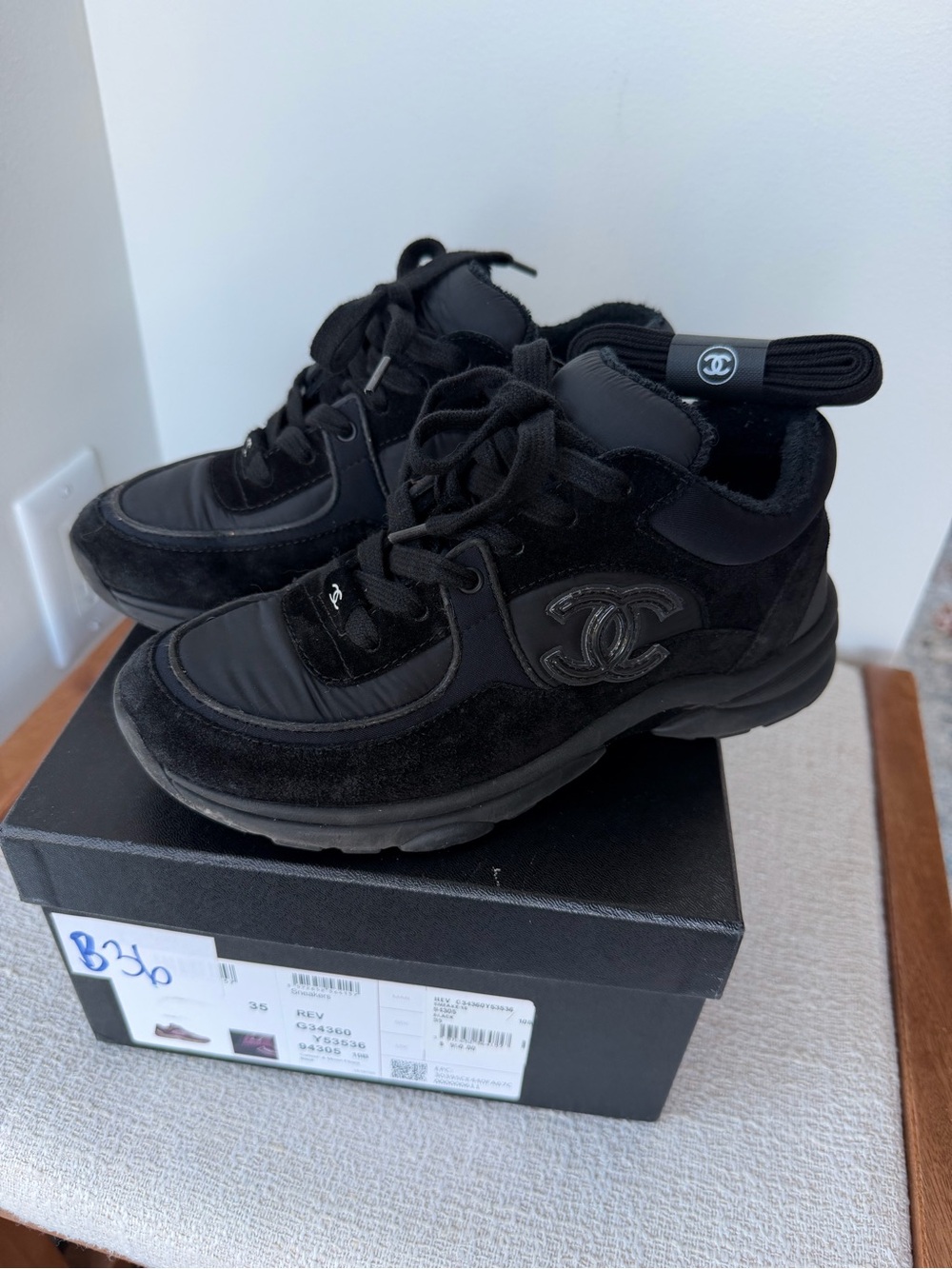 Chanel Black Suede & Nylon CC Logo Sneakers Size 35